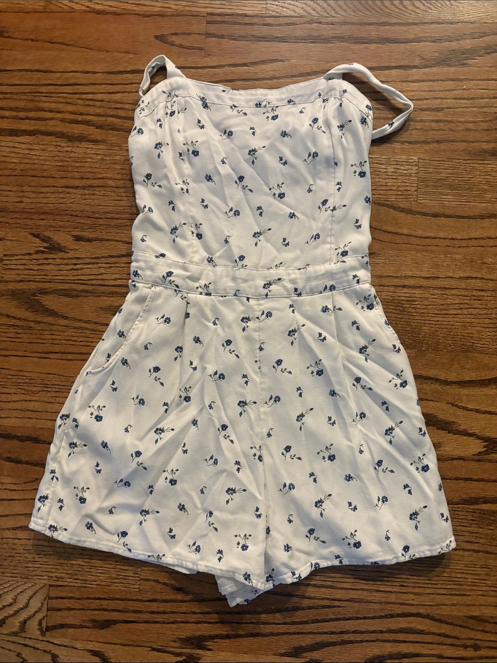 Hollister White Romper with Blue Floral Print